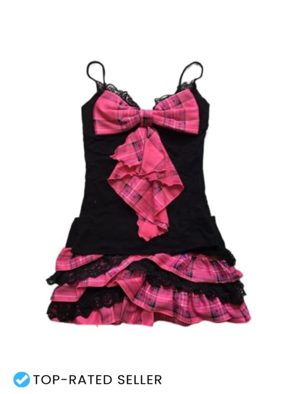 Y2K Spaghetti Strap Mini Dress Lace Patchwork Club Night Out